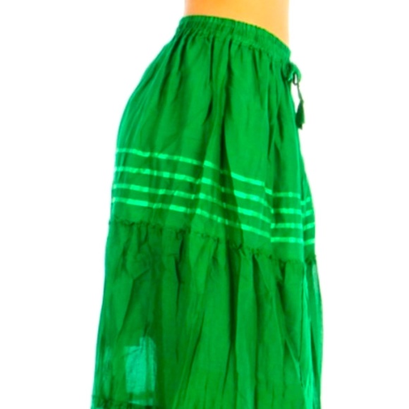 HIGHNESS NYC Beach Breeze Light Sheer Summer Cotton Green Ruffle Skirt OS - Picture 2 of 7